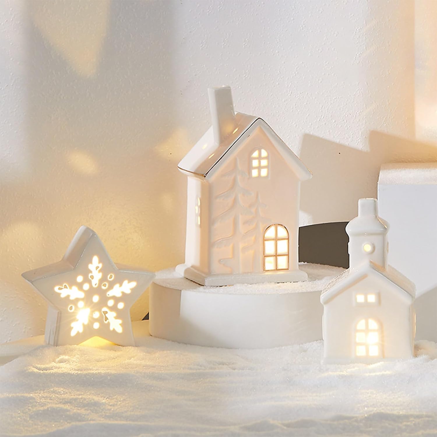 Regine Switzerland Ceramic Christmas Village Houses - White Small Tabletop Figurines for Festive Home Decor