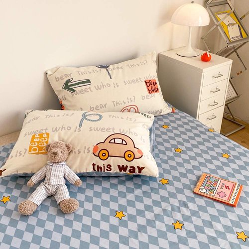 BlueBlue Cars Duvet Cover Set Queen 100% Cotton Bedding for Kids Boys Girls Teens Transportation Car Airplane Truck on Cream White 1 Cartoon Comforter Cover Full Zipper Ties 2 Pillowcases Queen
