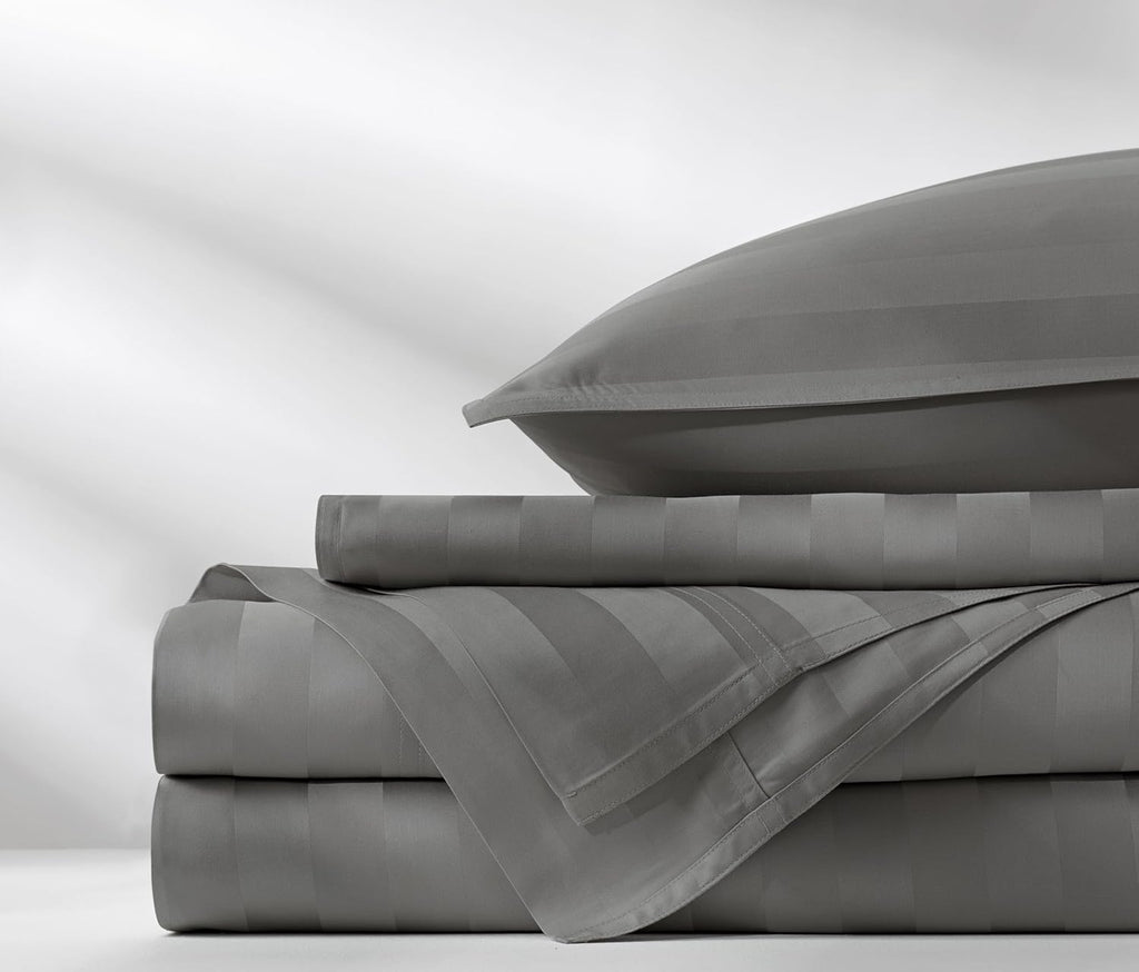 Pure Bamboo Full Bed Sheet Set - 100% Organic Viscose, Luxuriously Soft & Cooling | Jacquard Stone, Double Stitching