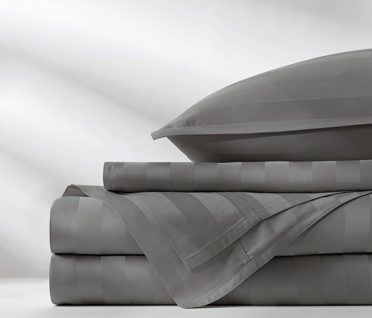 Pure Bamboo Full Bed Sheet Set - 100% Organic Viscose, Luxuriously Soft & Cooling | Jacquard Stone, Double Stitching
