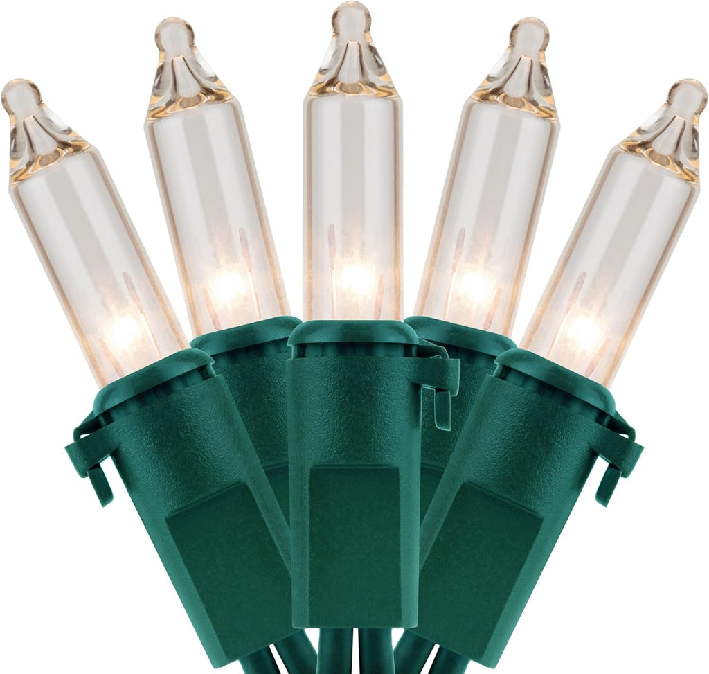YULETIME 200 Clear Christmas Lights - 33 Feet, 100 Count, UL Certified Incandescent String Lights | Green Wire