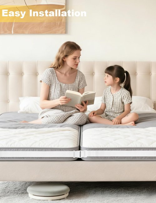 HAEZU 33 Feet Adjustable Mattress Straps Converter for Twin to King Bed,Twin Beds Connector to Make a King,Long Bed Mattress Connector with Buckle for Two Twins (White)
