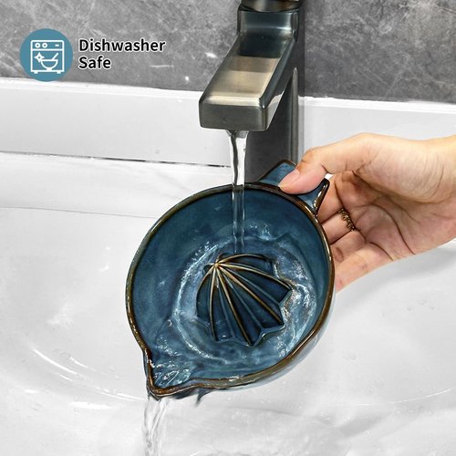 Ceramic Lemon Juicer Reamer Manual Citrus Lime Hand Squeezer Bowl with Handle and Pour Spout, Handheld, Easy to Use and Clean