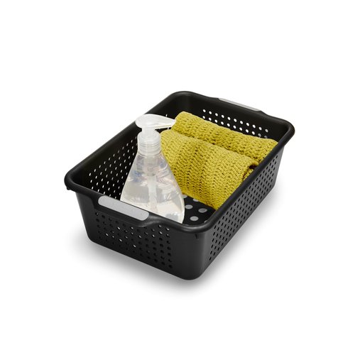 madesmart Small Storage Basket, Multipurpose Organizer with Soft-Grip Handles & Non-Slip Feet, Heavy-Duty Ventilated Design for Laundry, Bath & Kitchen, Carbon, 12 x 8 x 4"