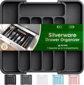 Aujen Silverware Organizer - Expandable Utensil Tray for Cutlery Storage | Adjustable Black Medium Size