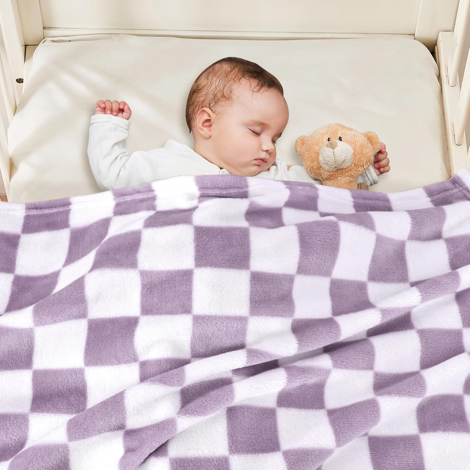 Yurhap Checkered Baby Blanket - Ultra Soft Fleece Receiving Blanket for Newborns | 30''x40'', Purple