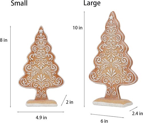 Braxio Gingerbread Christmas Tree Figurines - Stunning Sequined Tabletop Decoration | 5.5x2.25x10 Inch