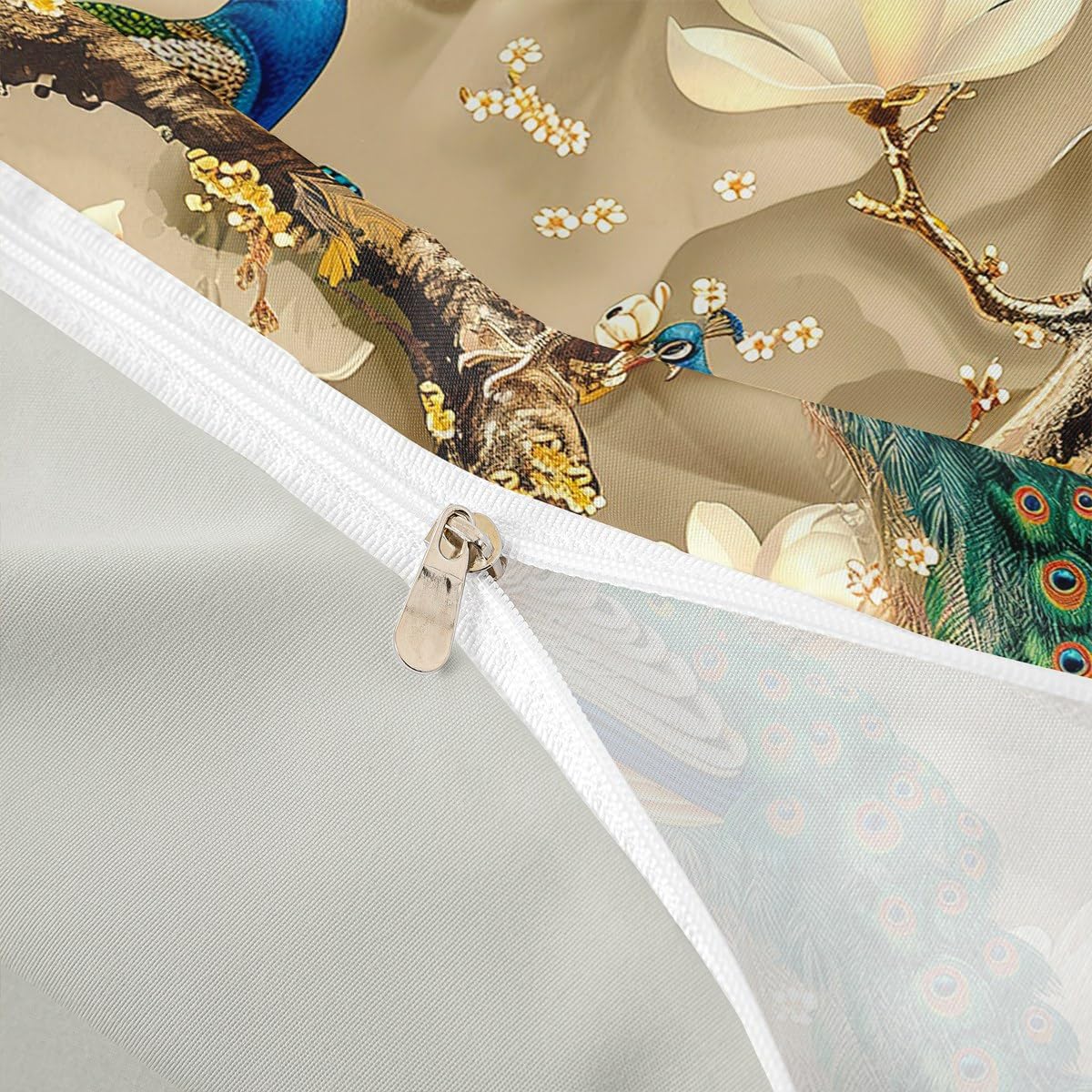 Feelyou Peacock Comforter Cover Set Peacock with Floral Bedding Set for Kids Adults Girls Animals Duvet Cover Botanical Bedspread 1 Duvet with 2 Pillowcases King Size (No Comforter)