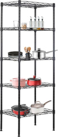 BestOffice 5-Tier Wire Storage Shelves - Heavy-Duty Metal Shelf | Adjustable Racks | 17x12x48 | Black | Holds Up to 750 lbs | No-Tool Assembly for Home & Garage