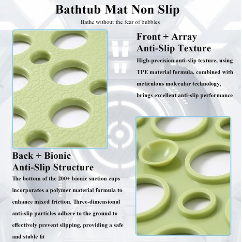 Casa and Beyond Shower Mat, Secure Shower Mats Easy to Clean, Showers Mat with Suction Cup, Washable Non-Slip Bathtub Mats for Inside Showers (Grey,27.6 * 15 in)