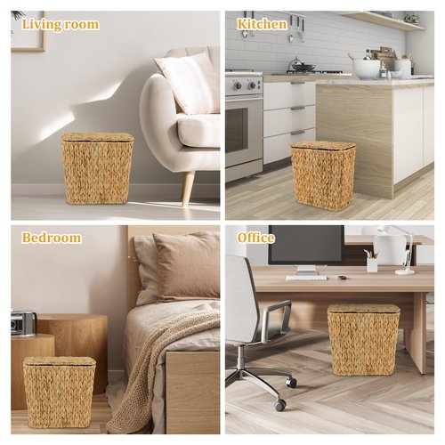 ZUNKNOD Wicker Trash Can with Lid and Liner, Handwoven Wicker Waste Basket, Water Hyacinth Bathroom Trash Can, Boho Rattan Garbage Wastebasket for Bedroom Home Living Room Office Kitchen, 2.5 Gallon