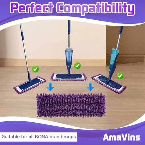 AmaVins Microfiber Sweeping Pads - 2 Pack Reusable Mop Pads for Multi-Surface Floors | 18 Inch, Washable & Pet Hair Friendly