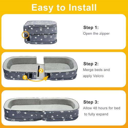 Lvimilio Portable Toddler Travel Bed, Foldable Kids Floor Bed for Home/Travel with Foam Mattres, Toddler Cot for Kids Aged 1-4, Velvet Fabric