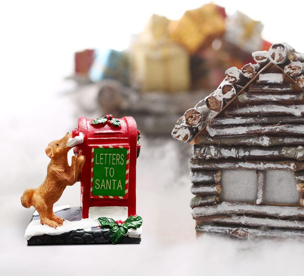 Skiennix Christmas Village Accessories - Letter to Santa Mailbox Set with Cute Puppy Resin Statues