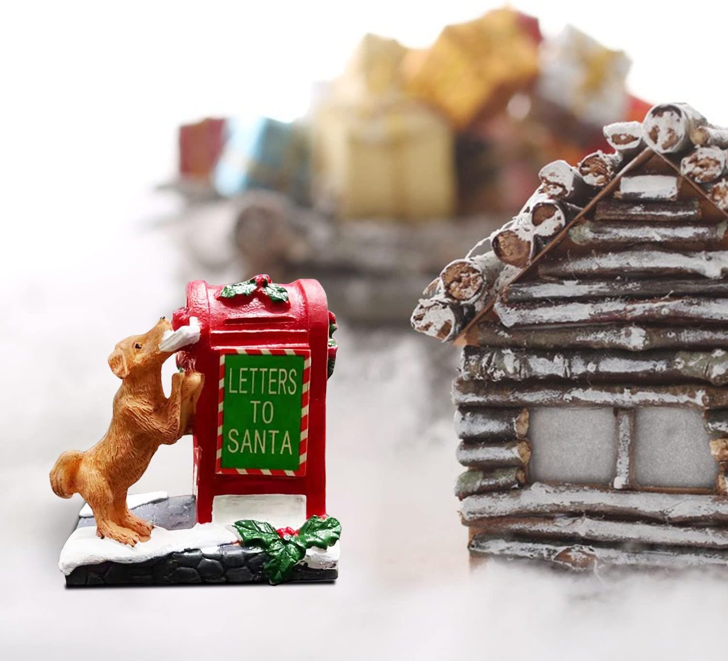 Skiennix Christmas Village Accessories - Letter to Santa Mailbox Set with Cute Puppy Resin Statues