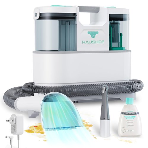 HAUSHOF Cordless Carpet & Upholstery Cleaner, Lightweight Deep Fabric Cleaner Machine with Brushless Motor & Powerful Suction for Pet Stains, Couch, Rug, Car Seats, Spot & Stain Cleaner Included