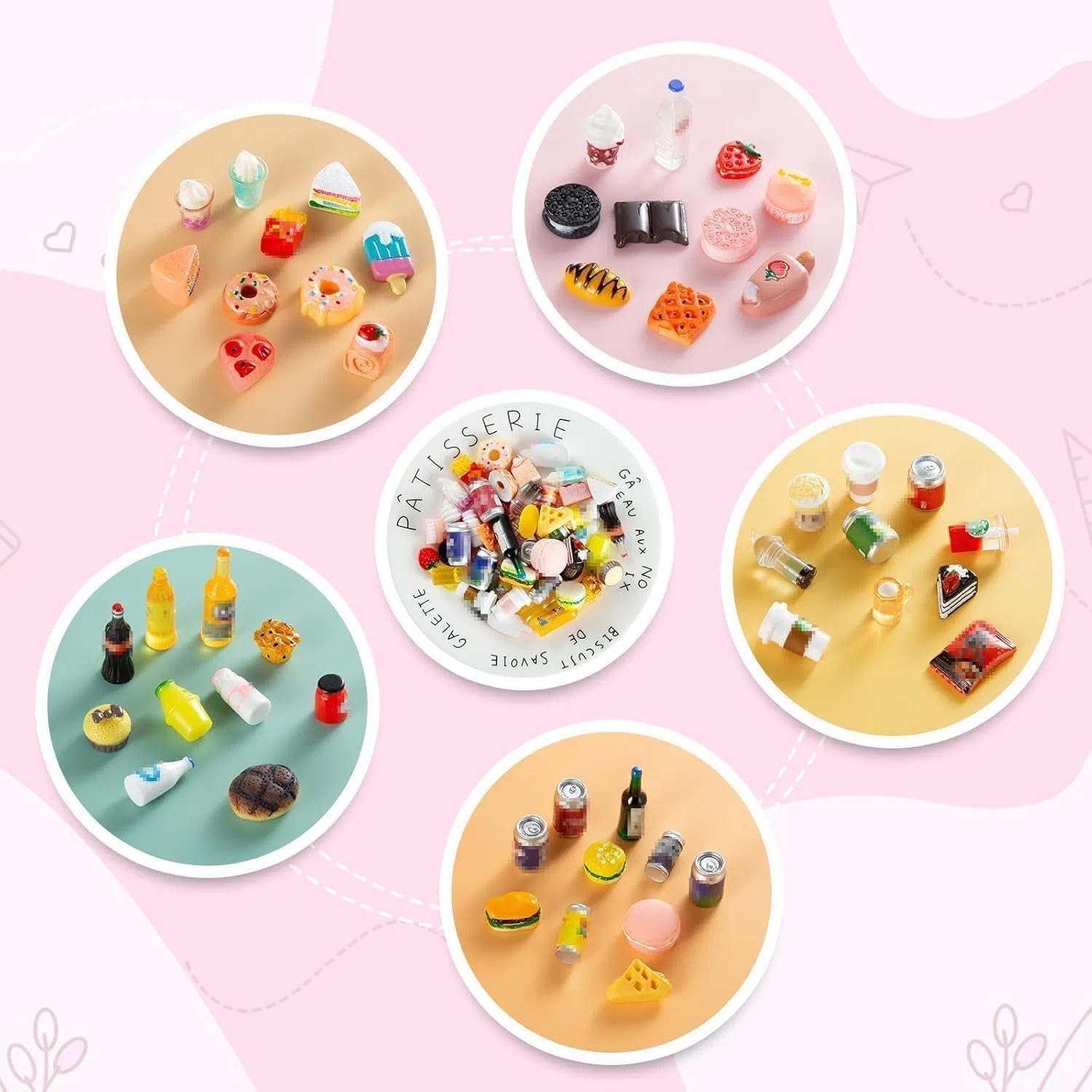 Skiennix Miniature Food & Drink Bottles - 50 Pcs Pretend Play Kitchen Accessories for 1/12 Dollhouse