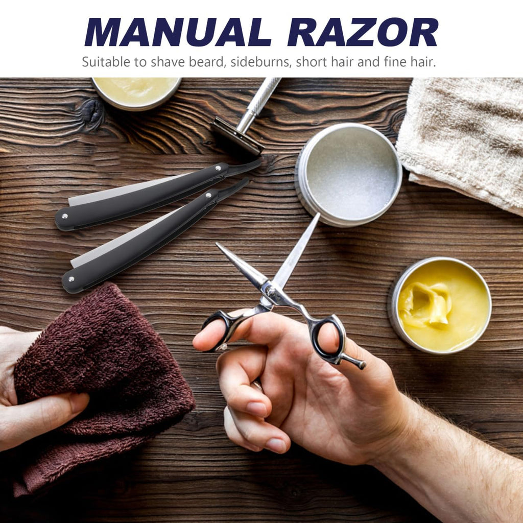 Uonlytech Manual Straight Edge Razor - Portable Black Barber Blade for Precise Shaving & Beard Styling