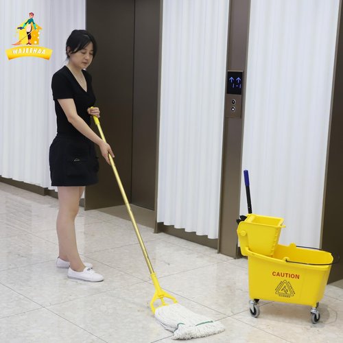 Wajeehaa Commercial Mop Bucket with Side-Press Wringer for Floor Cleaning, 35 Quarts, Yellow, Including One Commercial Mop