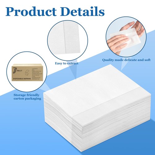 JOWLOT Disposable Fold Napkins, 13"x11.6" 1-Ply 1500 Count Paper Dinner Napkins, White Napkins Bulk for Restaurants and Cafes