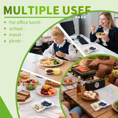64 Pcs Reusable Snack Containers, 32 Sets Condiment Container and 32 Spoon, Double Compartment Dipping Containers with Lids, Portion Control, Outdoor Takeaway Sauce Dip Case, BPA-Free, Microwave Safe