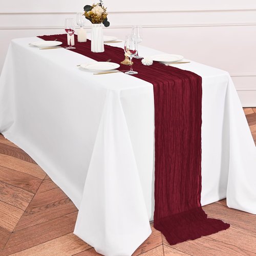 24 Pack Burgundy Table Runner 10Ft Cheesecloth Table Runner Rustic Gauze Table Runners Romantic Long Sheer Fabric Cheese Cloth Table Runners for Wedding Party Bridal Baby Shower