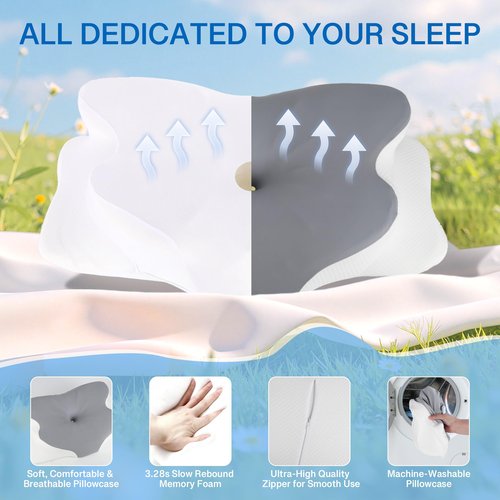 Trilvorn 2-in-1 Side Sleeper Pillow for Adults Set–Ergonomic Contour Cervical Neck Pillow Memory Foam +Leg/Knee Pillow for Side Sleepers,Sciatica&Neck Pain Relief,Cooling Ice-Silk Removable Covers