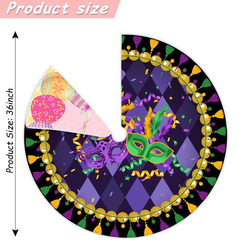 Sozize 36 Inch Easter Tree Skirt Mardi Gras Tree Skirt Double Sided Mat with Masquerade Mask Feather Easter Bunny Eggs Pattern Christmas Tree Skirt for Holiday Decoration