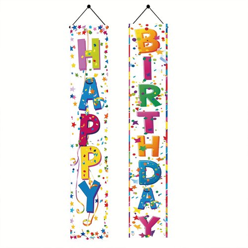 2 Pcs Colorful Happy Birthday Door Banner Happy Birthday Porch Banner Sign Birthday Party Decor Birthday Hanging Decoration for Girls Boys Party Supplies
