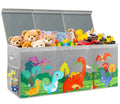 KORVAX Extra Large Toy Box Chest with Lids, Collapsible Toy Storage Organizer for Kids, Dinosaur Toy Bin Box for Toddlers Boys Girls, Toy Organizer for Living Room Nursery Playroom Bedroom Home Grey
