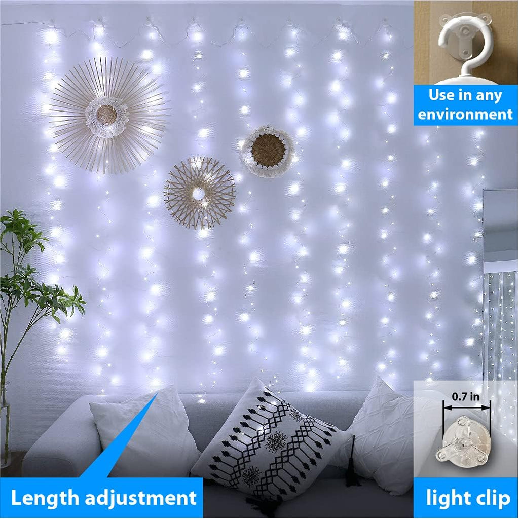 ZSJWL 300 LED White Curtain Lights - 9.8x9.8Ft Fairy String Lights with Remote & Timer for Indoor/Outdoor Events