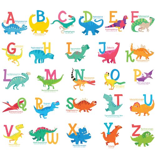 DECOWALL DS4-8033 A-Z Dinosaur Alphabet (Small) Kids Wall Stickers Decals Peel and Stick Removable for Nursery Bedroom Living Room Art murals Decorations