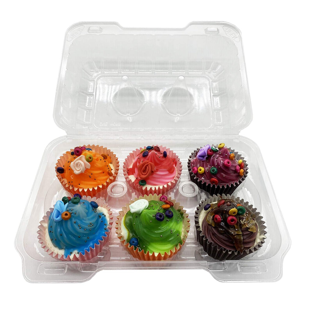 Clear Cupcake Containers,12pc Plastic Disposable High Dome Cupcake Boxes 6 Compartment Cupcake Holders Cupcake Containers Half Dozen Cupcake Trays ReliableCup Cake Muffin Packaging Transporter