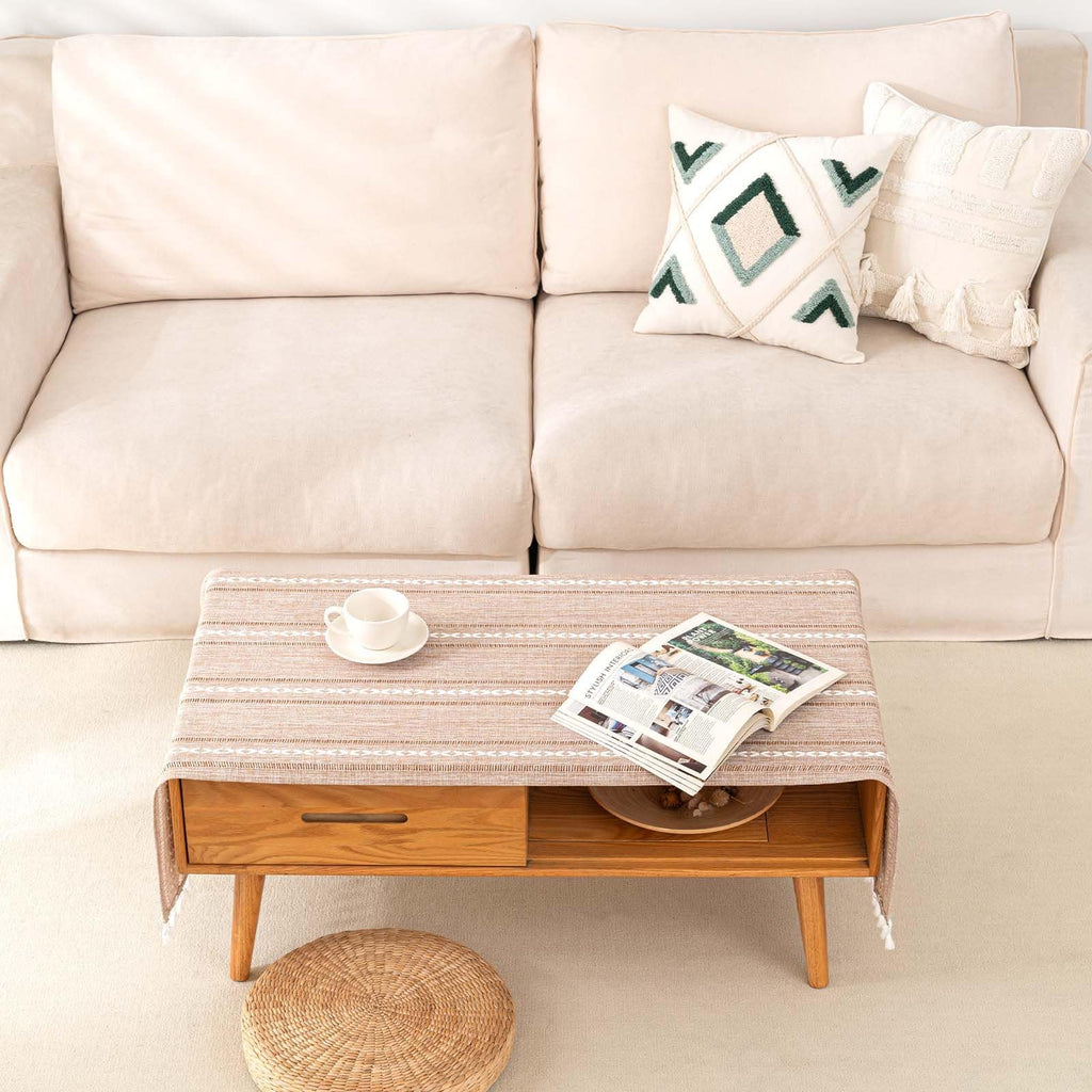 SIELUNO Linen Coffee Table Cloth, Rustic Farmhouse Coffee Table Cover for Living Room Tea Table Washer Dryer Fridge Top Dust Cover-Hollow Light Coffee-20x60inch