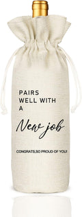 Socive Pairs Well with New Job Wine Bag, Burlap Wine Bottle Bag for New Job, Gift for Her Him, Congrats on the Coworker, Boss, Friends, Colleague