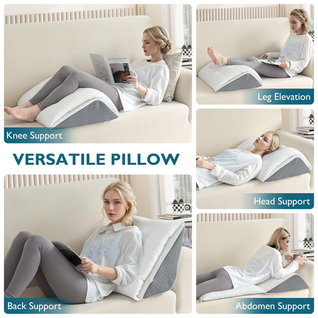 Shinnwa Knee Wedge Pillow, Patented Convertible Knee Pillow for Back Sleeping, Dual-Layer Memory Foam Triangle Pillow for Legs Post Surgery, Knee Support, Leg Elevation, Back Pain Relief