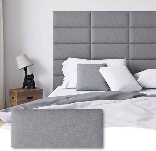 Gorkett Peel and Stick Upholstered Wall Mounted Headboard Queen Size, 9 Panels Tufted Fabric Headboard,Wall Mounted Headboards, Interior Wall Panels for Bedroom, 10"x24" Dark Grey