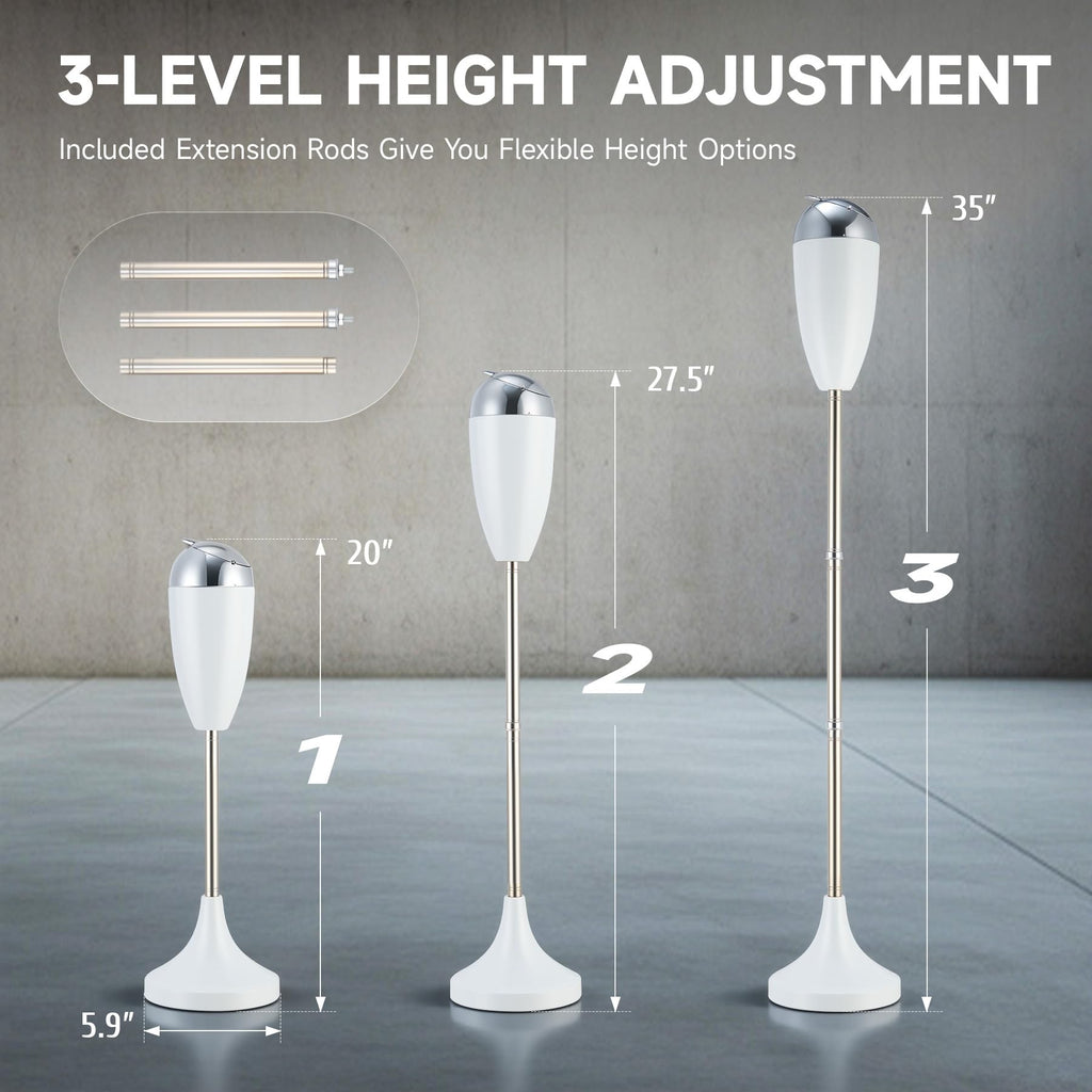 CO-Z Adjustable Floor Standing Ash Tray, Smokeless Outdoor Ashtray with Lid for Home Patio Cigarettes Ash Butt Disposal, Stainless Steel Windproof Stand Ashtray in 20", 27.5", 35" Heights, White