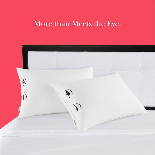 kate spade new york Winking Eyes 20" x 36", 233 Thread Count Medium Firm Pillows, Ideal for All Sleep Positions (Set of 2), King, White