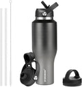 HYDROWION Insulated Water Bottle - 40 oz Stainless Steel Tumbler with Leak-Proof Straw Lid | Black & Grey