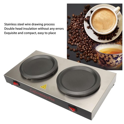 Double Coffee Warmer, Portable Coffee Pot Warmer with Double Hot Plate, Stainless Steel Standard Decanter Warmer, for Cafe Break Room (US Plug AC110V 15A)