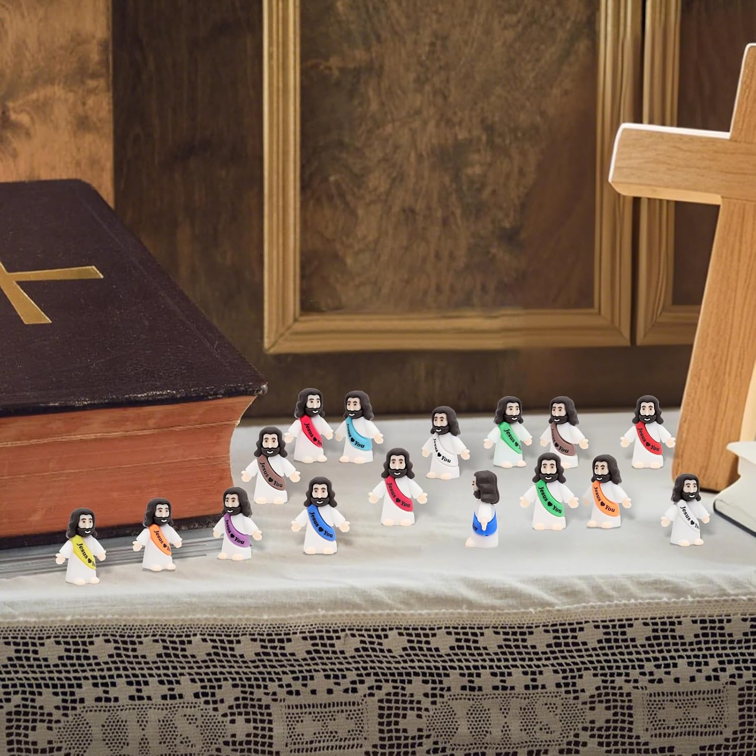 Owurha Mini Jesus Figurines - 100 Pcs Tiny Religious Figures for Sunday School & Baptism Gifts