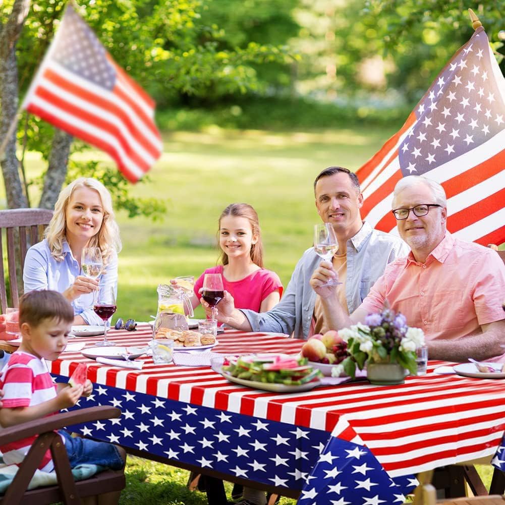 USA 4th of July Tablecloth - 2 Pack Disposable Rectangular Covers | 54'' x 108'' for Independence Day Celebrations