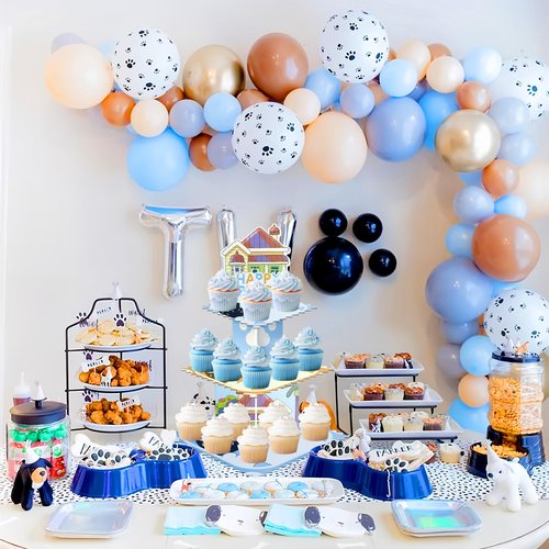 Lukinuo Blue Dog Birthday Party Cake Stand 3 Tier Blue Dog Theme Cupcake Stand Dessert Tower Holder for Baby Shower Birthday Cake Table Dessert Tower Decorations ﻿