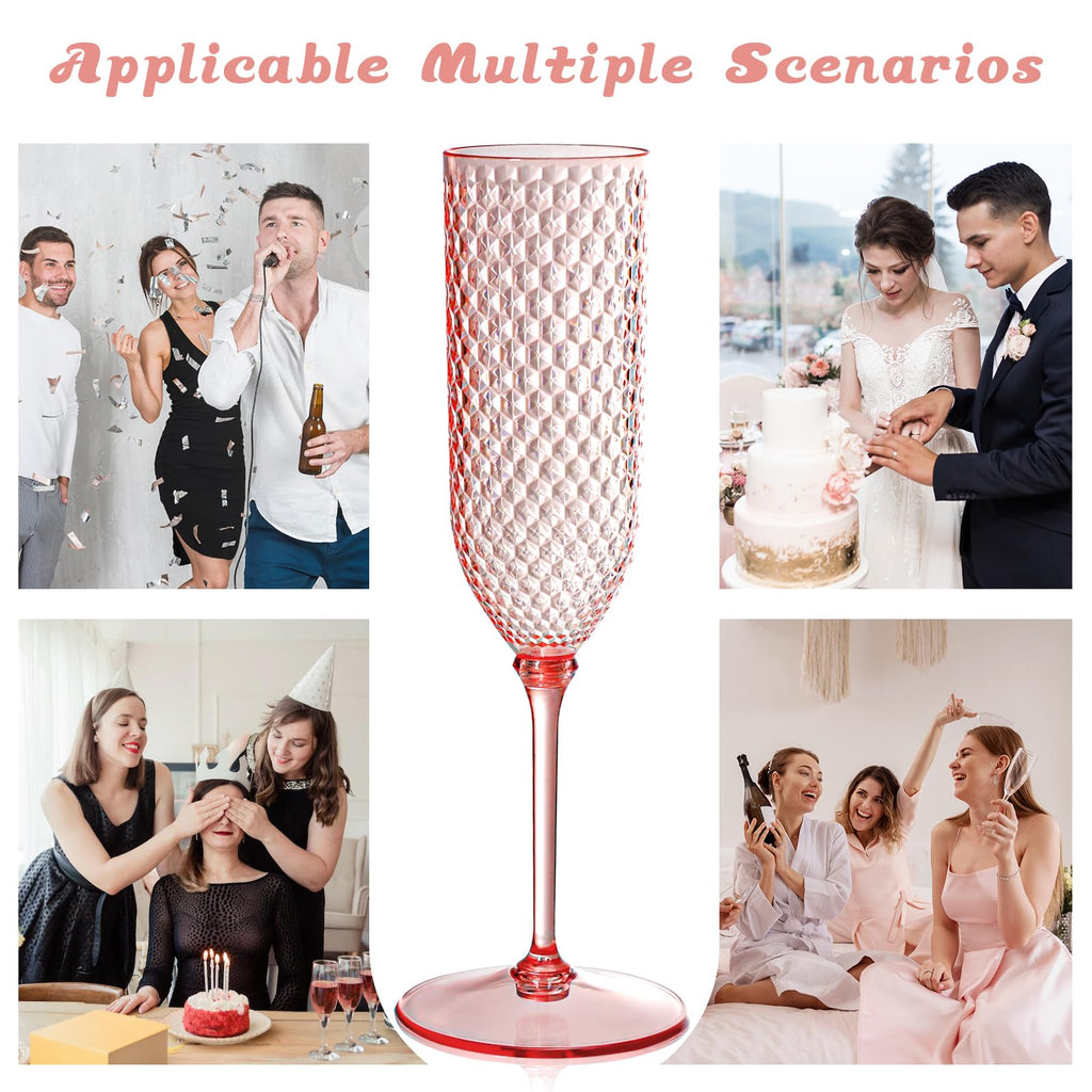 XUWAIDSGN 48 Pack Pink Detachable 2 piece Champagne Flutes 5.5 Oz Unbreakable Plastic Mimosa Disposable Champagne Glasses Drinking Cups Stemmed Reusable Wine Toasting Glasses for Wedding