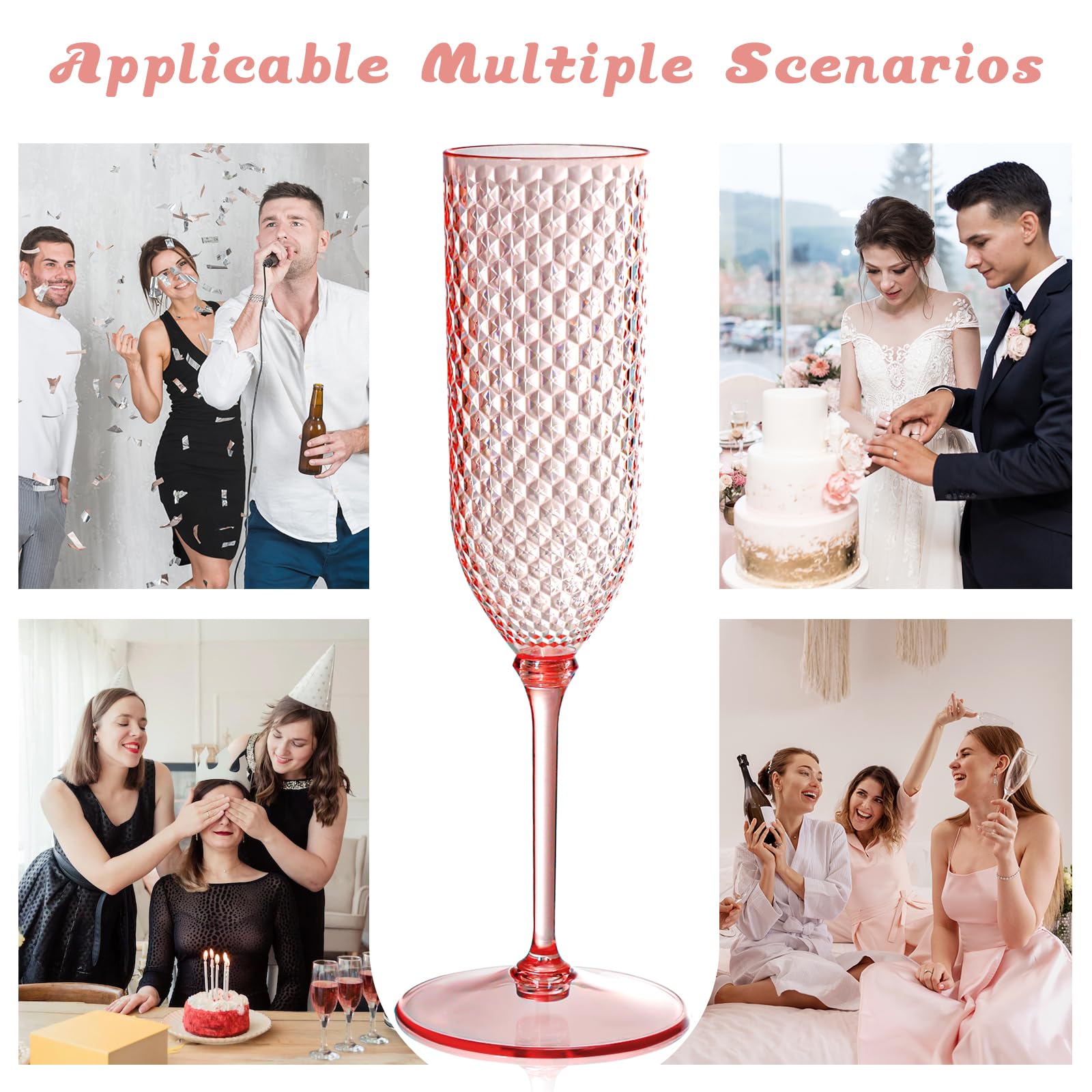 XUWAIDSGN 48 Pack Pink Detachable 2 piece Champagne Flutes 5.5 Oz Unbreakable Plastic Mimosa Disposable Champagne Glasses Drinking Cups Stemmed Reusable Wine Toasting Glasses for Wedding