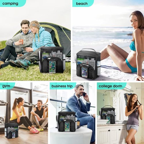 Attmu Mesh Shower Caddy - Portable Quick Dry Hanging Toiletry Bag | Large Capacity for Dorm & Camping (Black)
