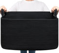 Goodpick Large Woven Blanket Basket - Stylish Storage for Toys & Laundry | 21.6" x 14.9" x 11.8" | Black