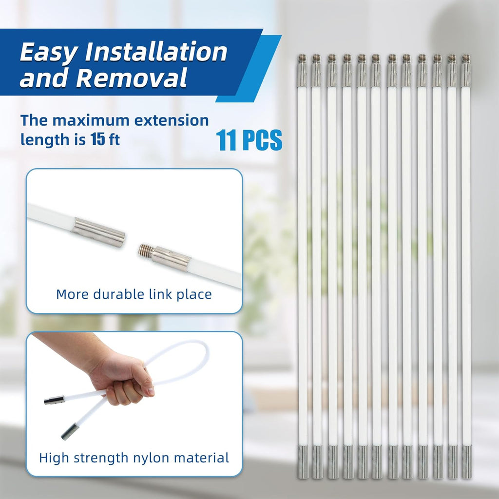 Skiennix Dryer Vent Cleaning Brush Kit - 15 Feet Flexible Nylon Rod for Lint, Chimneys & Ducts