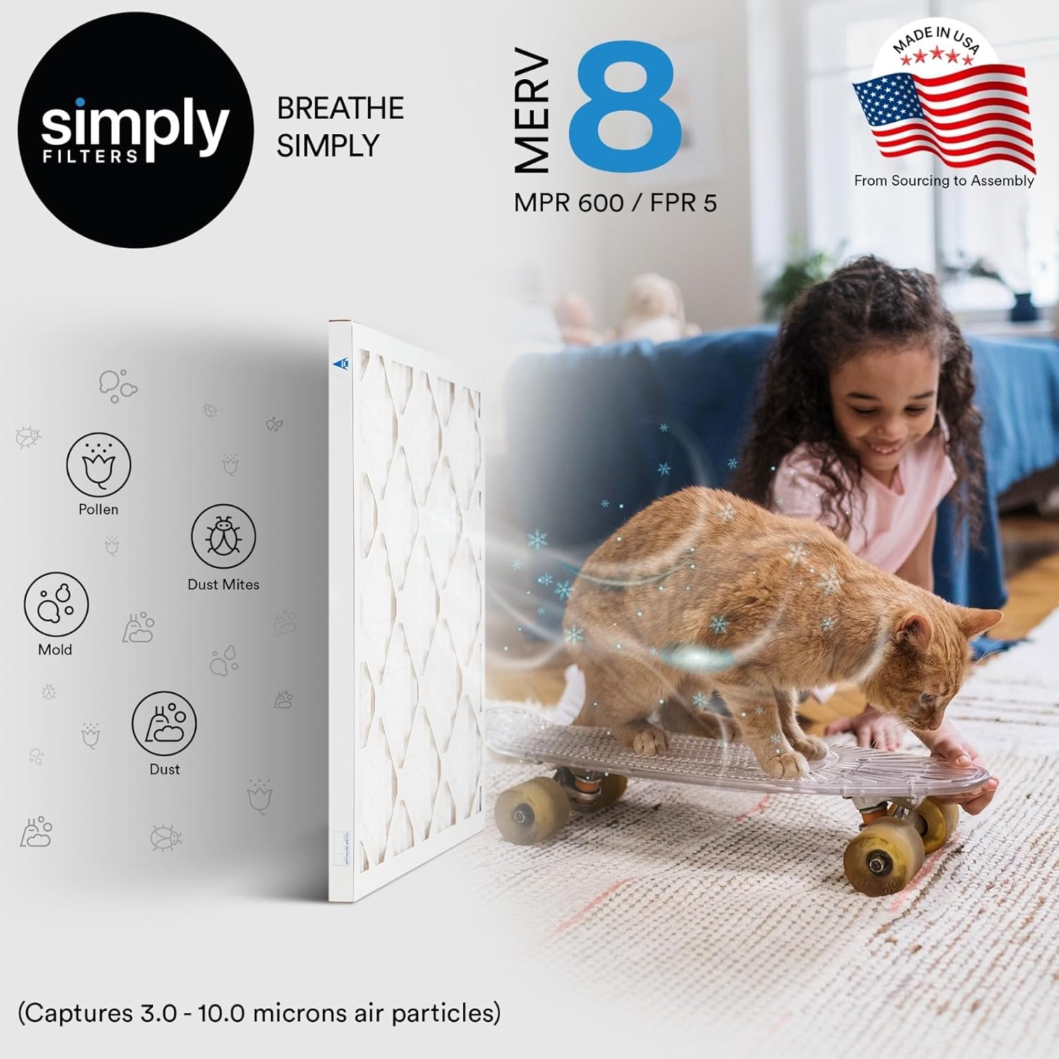 Simply 12x24x1 Air Filter - MERV 8, 6 Pack for Home AC & HVAC | Dust, Pet & Allergy Control